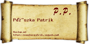 Pászka Patrik névjegykártya